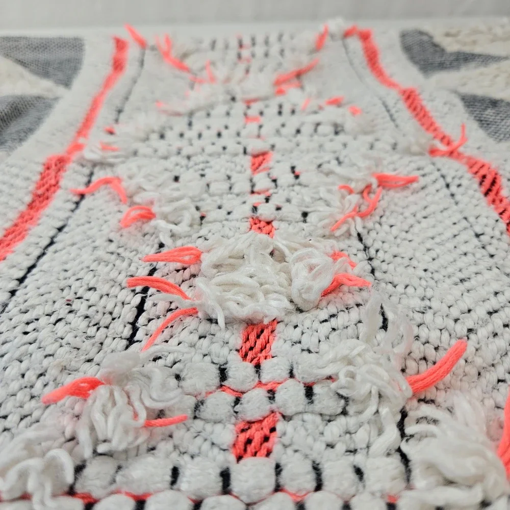 Anthropologie Edna Woven Texture Accent Pillowcase Tassel Neon‎ Coral 18x18in